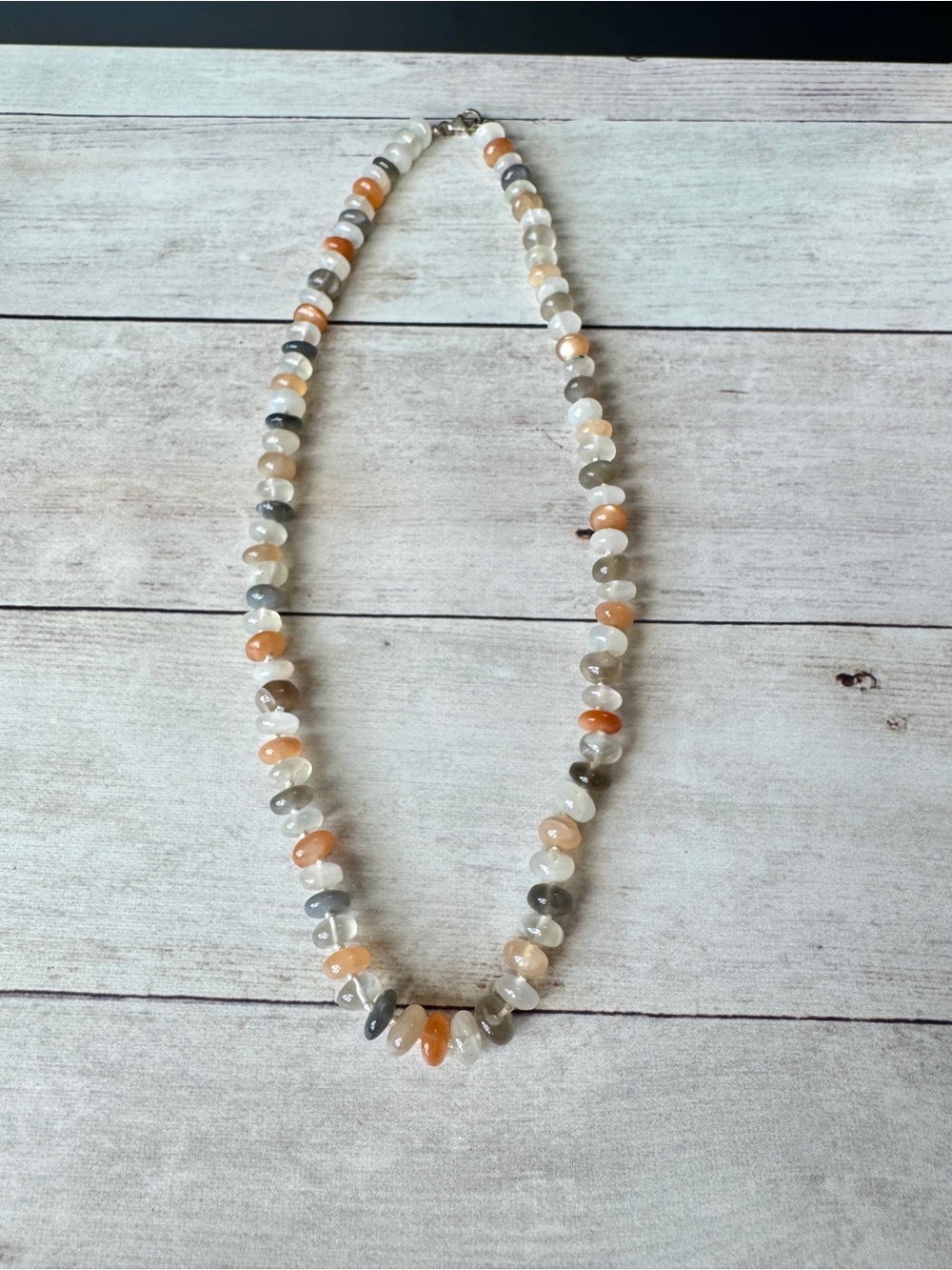 Hand Crafted Peach, Gray & White Moonstone Beaded Necklace
